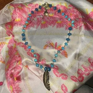 Turquoise Copper Feather Key Tribal Necklace 8 inches